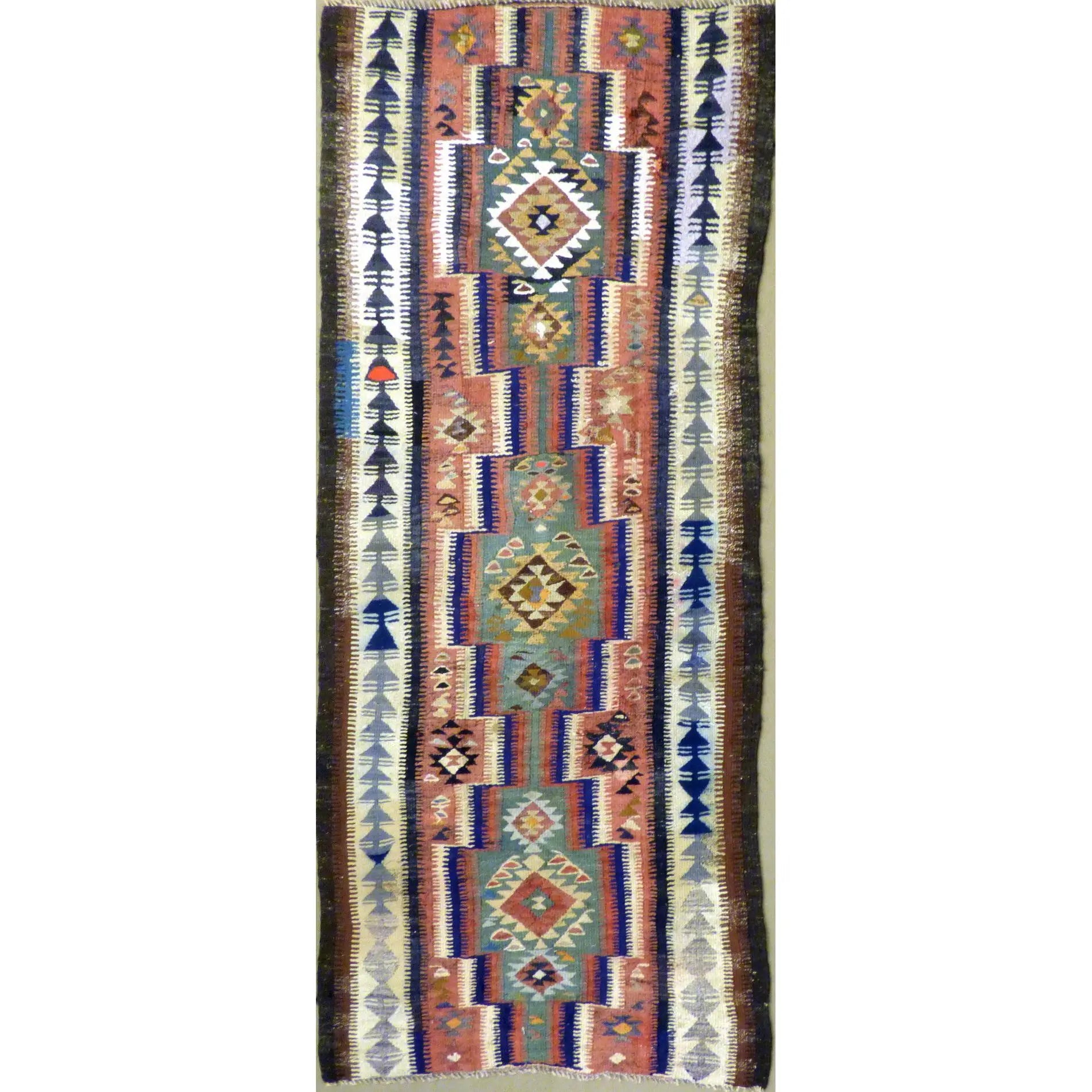 One Of The Kind Authentic Hand-Knotted Sanandaj Vintage Kilim 9'10" X 4'11"